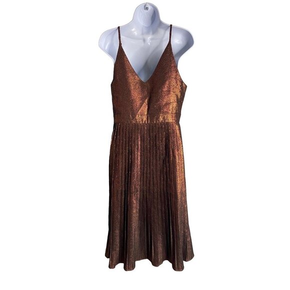 ASOS Womens Spaghetti Strap Dress Pleated Design in Metallic Bronze Size 8 - Picture 3 of 6